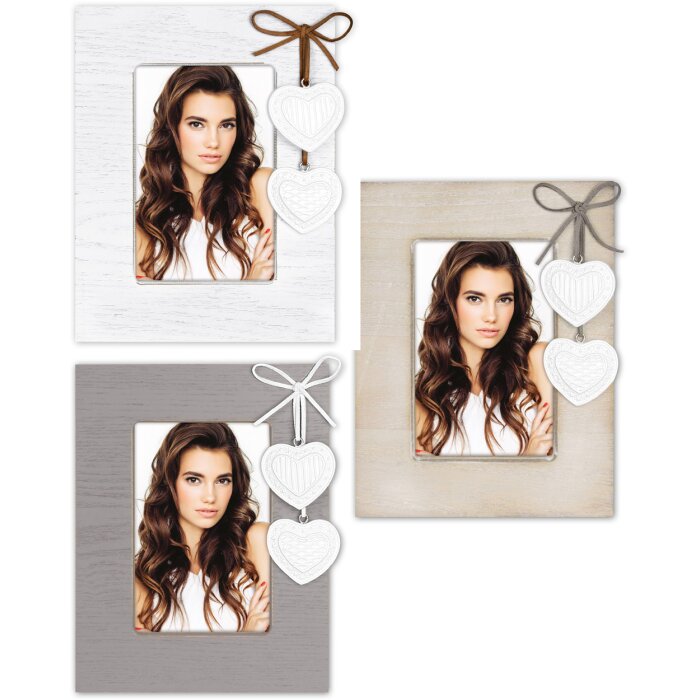 ZEP Melissa marco de madera corazones 10x15 cm blanco/gris/crema