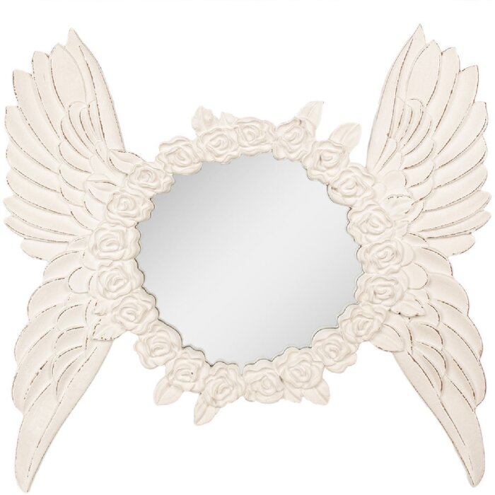 Clayre & Eef Espejo de Pared Redondo Beige Diseño Alas y Rosas 62x5x60 cm