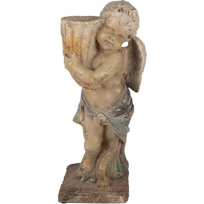 Clayre & Eef 5MG0041 Ángel decorativo Estatua de piedra Beige-Azul 24x27x58 cm