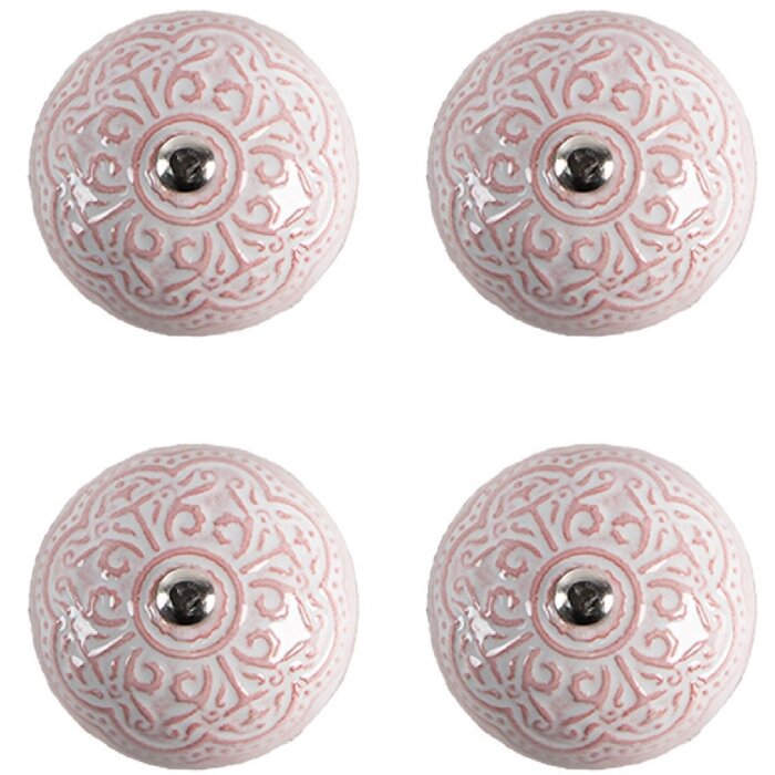 Clayre & Eef 65302 Pomo puerta cerámica rosa motivo floral Ø 4x3/6 cm