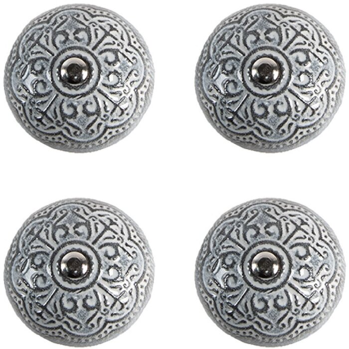 Clayre & Eef 65303 Pomo puerta Vintage Plata Ø 4x3/6 cm Juego de 4 piezas