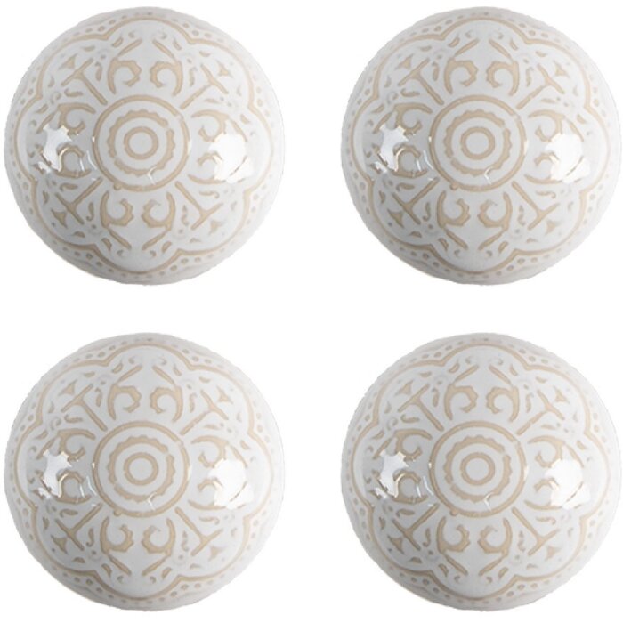 Clayre & Eef 65304 Pomo puerta ceramica blanco dorado Ø4x3 cm