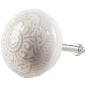 Clayre & Eef 65304 Pomo puerta ceramica blanco dorado Ø4x3 cm