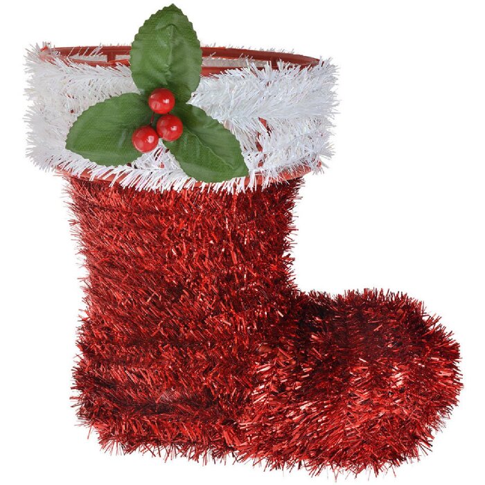 Clayre & Eef 65476 Botas Decoración Navideña Rojo Blanco 25x11x26 cm