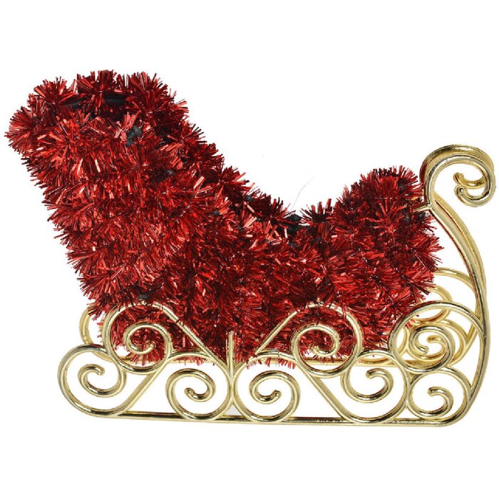 Clayre & Eef 65485 Decoración Navideña Trineo Rojo Oro 14x3x11 cm