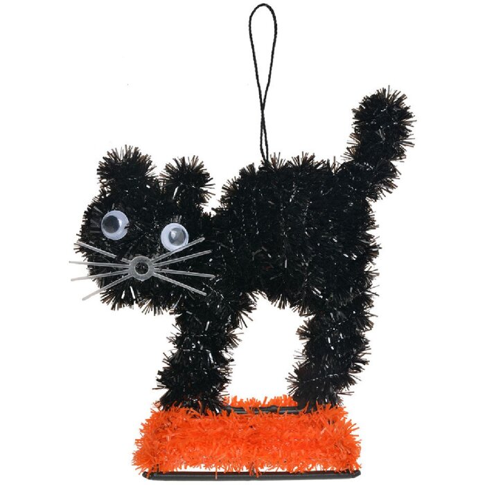 Clayre & Eef 65495 Decoración Gato Negro Naranja 13x5x14 cm