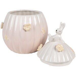 Clayre & Eef 6CE1697 Maceta Conejito Ø16x23 cm Flores Blancas