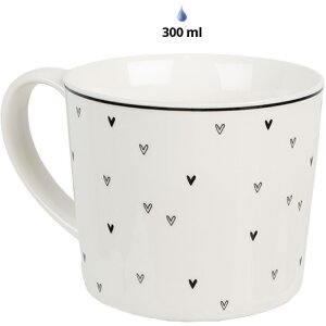 Clayre & Eef 6CEMU0144 Taza blanca con corazones negros 12x8x7 cm 275 ml