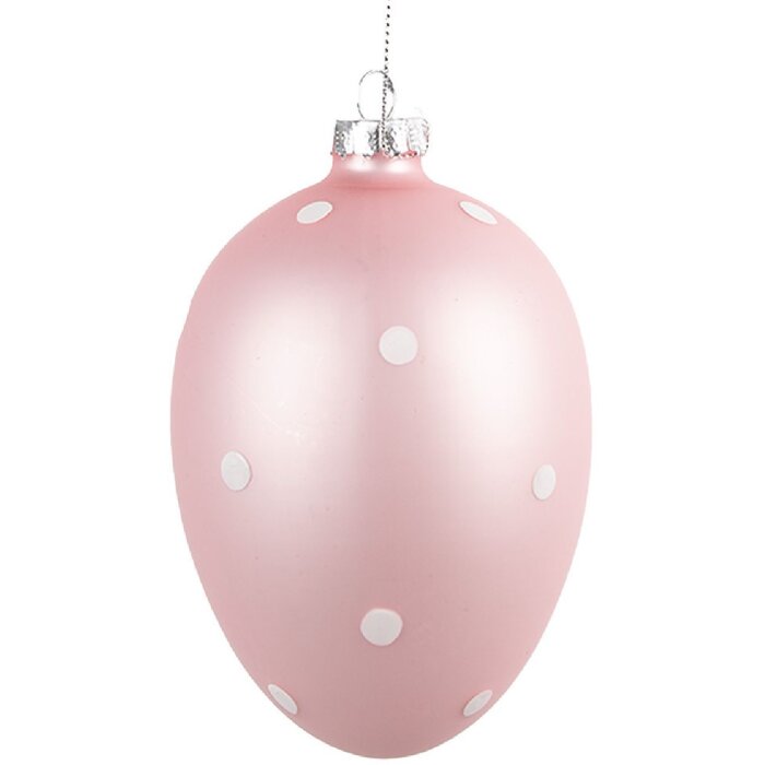 Clayre & Eef 6GL4468 Huevo decorativo colgante Ø 8x12 cm Rosa Blanco