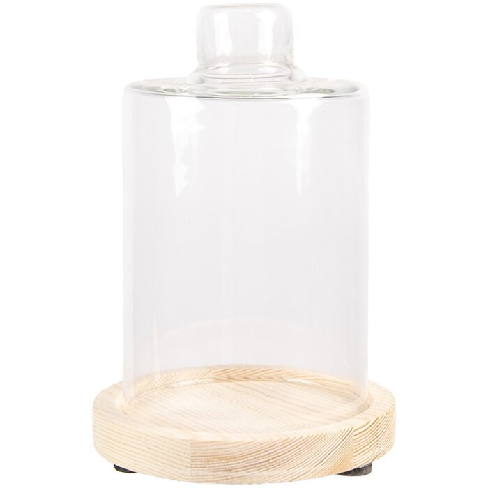Clayre & Eef 6GL4482 Campana de vidrio con base de madera Ø 11x17 cm