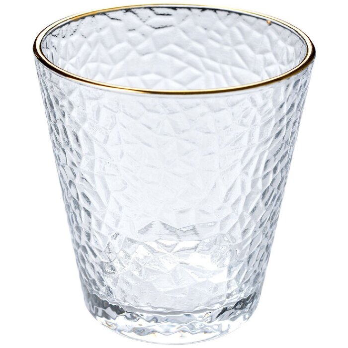 Clayre & Eef 6GL4877 Vaso de cristal con borde dorado 300 ml Ø 9x9 cm