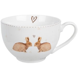 Clayre & Eef BSLCKS Taza de Café con Plato Blanco Marrón 12x9x6 cm 250 ml