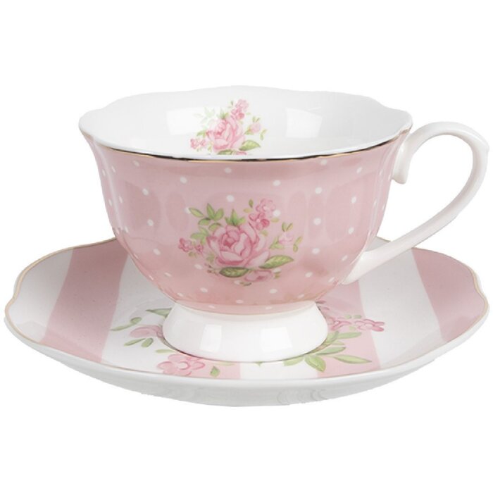 Clayre & Eef SWRKS taza de café con platillo 12x9x6 cm 200 ml