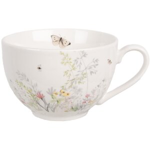 Clayre & Eef WFFKS Taza de Café con Plato Blanco 250 ml 12x9x6 cm Ø 14x2 cm