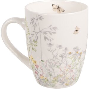 Clayre & Eef Taza WFFMU Porcelana Blanca Botánico 12x8x10 cm 350 ml
