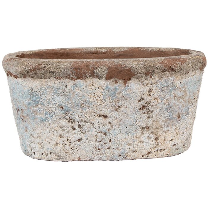 Clayre & Eef 6TE0528M Maceta Terracota Beige Azul 19x11x10 cm Estilo Campestre
