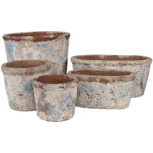 Clayre & Eef 6TE0528M Maceta Terracota Beige Azul 19x11x10 cm Estilo Campestre