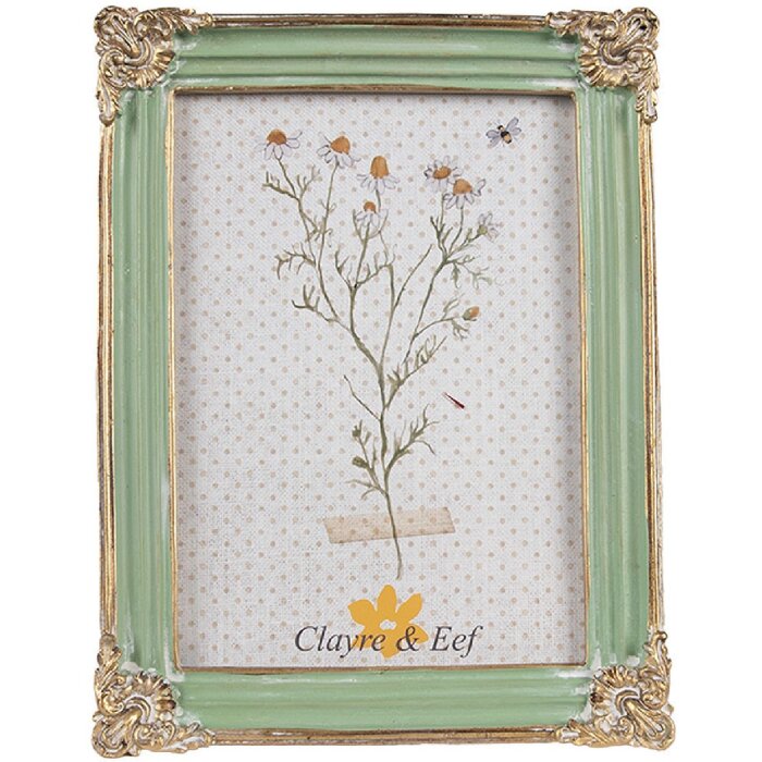 Clayre & Eef 2F1141 Marco de Foto 16x2x21 cm Verde Dorado Estilo Bohemio