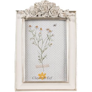 Clayre & Eef 2F1142 Marco Blanco Plata 14x2x22 cm / 10x15 cm