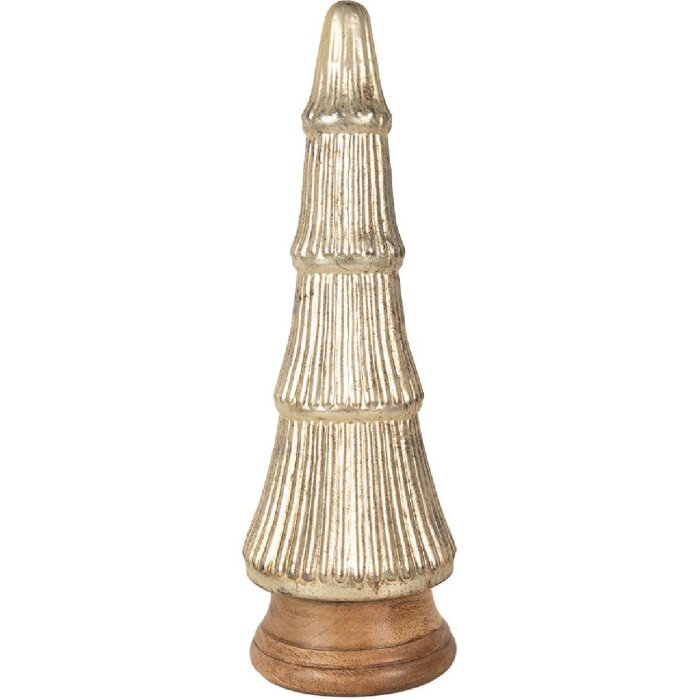Clayre & Eef 65394 Árbol de Navidad Ø 15x45 cm Madera de vidrio dorada estilo campestre