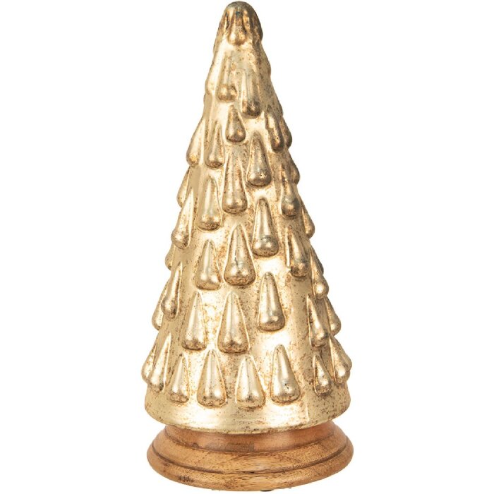 Clayre & Eef 65390 Árbol de Navidad dorado Ø 15x32 cm vidrio madera estilo campestre