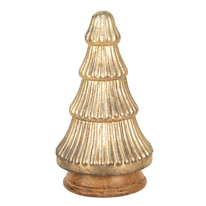 Clayre & Eef Árbol de Navidad dorado Ø 13x25 cm cristal madera estilo campestre