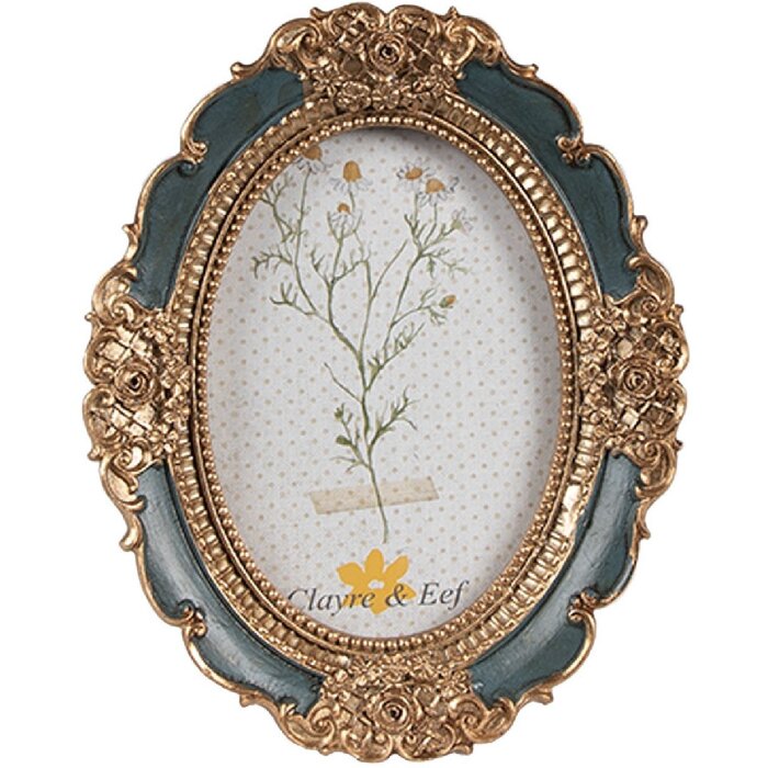 Clayre & Eef 2F1150 Marco de Foto Color Oro Verde 9x2x12 cm Ovalado