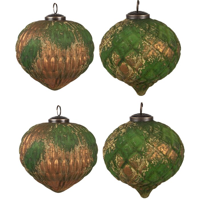 Clayre & Eef 6GL4509 Juego de 4 bolas de Navidad oro verde 27x26x13 cm Ø 15x15 cm