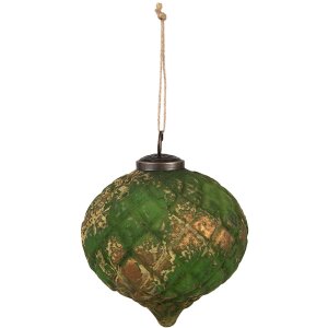 Clayre & Eef 6GL4509 Juego de 4 bolas de Navidad oro verde 27x26x13 cm Ø 15x15 cm