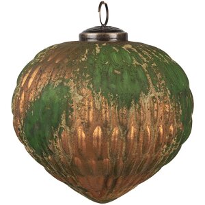 Clayre & Eef 6GL4509 Juego de 4 bolas de Navidad oro verde 27x26x13 cm Ø 15x15 cm