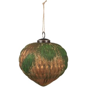 Clayre & Eef 6GL4509 Juego de 4 bolas de Navidad oro verde 27x26x13 cm Ø 15x15 cm