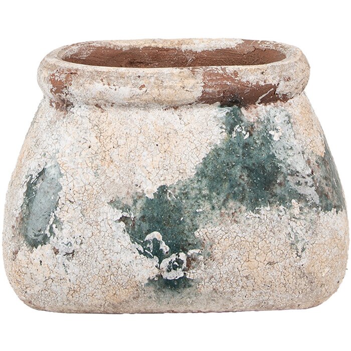 Clayre & Eef 6TE0536M Maceta Beige Verde 20x14x13 cm Estilo Campestre
