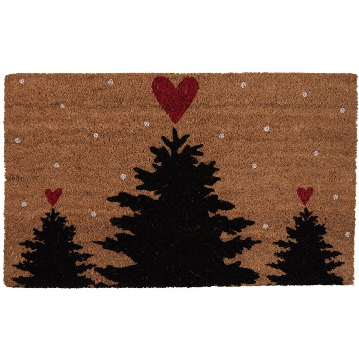 Clayre & Eef MC250 Alfombra de puerta corazones abetos 75x45 cm