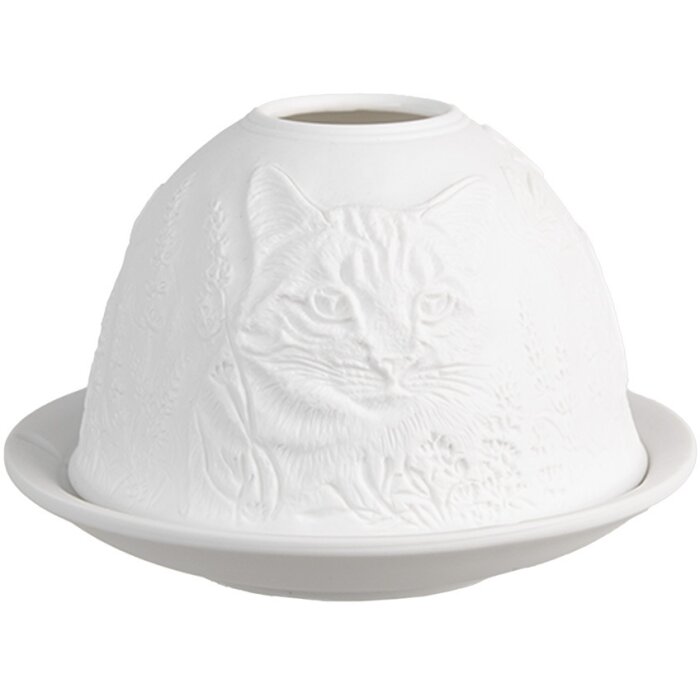 Clayre & Eef 6CE1807 Portacandelitas Gato Ø 12x8 cm Blanco
