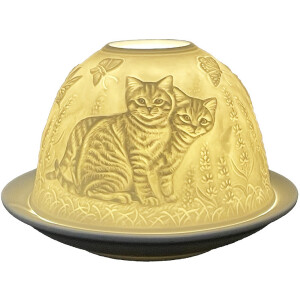 Clayre & Eef 6CE1807 Portacandelitas Gato Ø 12x8 cm Blanco