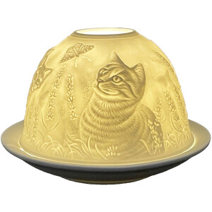 Clayre & Eef 6CE1807 Portacandelitas Gato Ø 12x8 cm Blanco