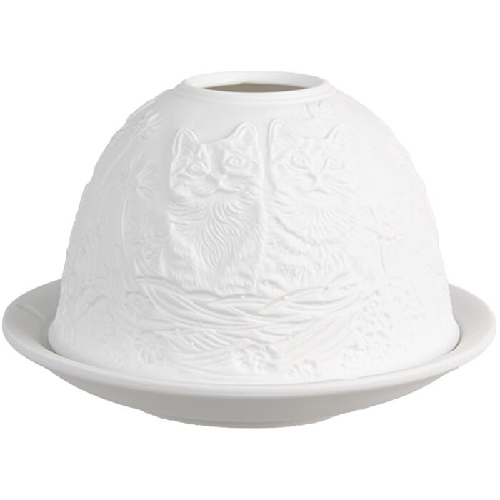 Clayre & Eef 6CE1808 Portacandelitas motivo gato Ø 12x8 cm Blanco