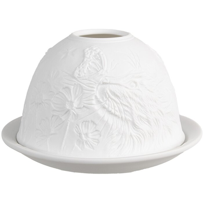 Clayre & Eef 6CE1809 Portacandelitas Gato Porcelana Ø 12x8 cm Blanco