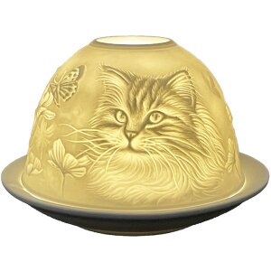 Clayre & Eef 6CE1809 Portacandelitas Gato Porcelana Ø 12x8 cm Blanco