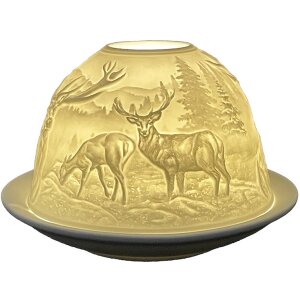 Clayre & Eef 6CE1812 Portacandelitas Ø 12x8 cm Porcelana Blanca Diseño Ciervo