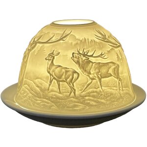 Clayre & Eef 6CE1812 Portacandelitas Ø 12x8 cm Porcelana Blanca Diseño Ciervo