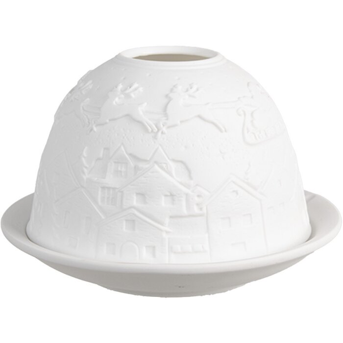 Clayre & Eef 6CE1820 Portacandelitas Porcelana Blanca Ø 12x8 cm Navidad