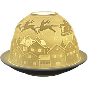 Clayre & Eef 6CE1820 Portacandelitas Porcelana Blanca Ø 12x8 cm Navidad