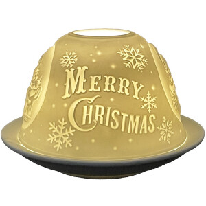 Clayre & Eef 6CE1822 Portacandelitas Feliz Navidad Ø 12x8 cm Blanco