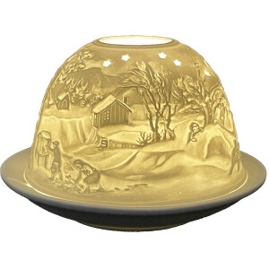Clayre & Eef 6CE1823 Portacandelitas Invierno Ø 12x8 cm Blanco