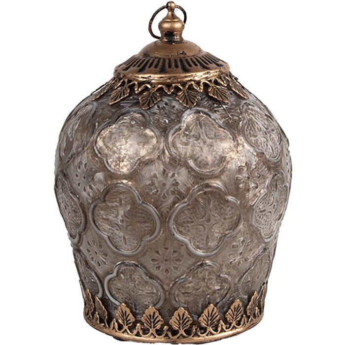 Clayre & Eef 6GL4584 Linterna LED Ø 13x18 cm Vidrio Marrón Decoración