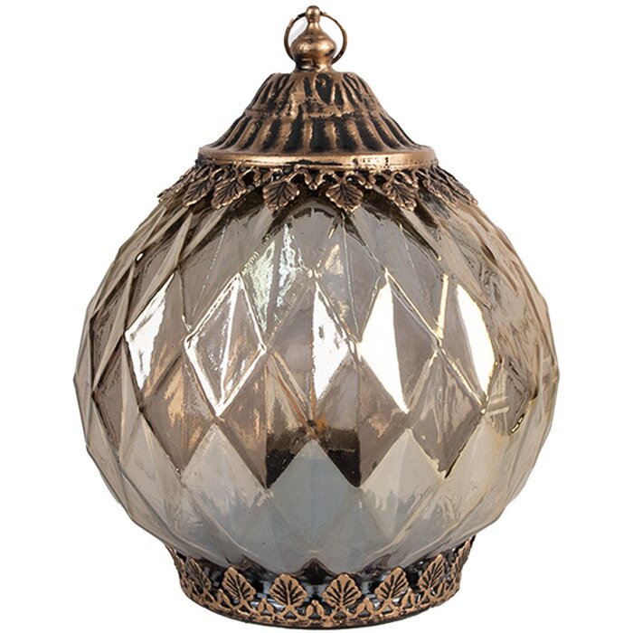 Clayre & Eef 6GL4585 Decoración Linterna LED Ø 15x19 cm Cristal color cobre