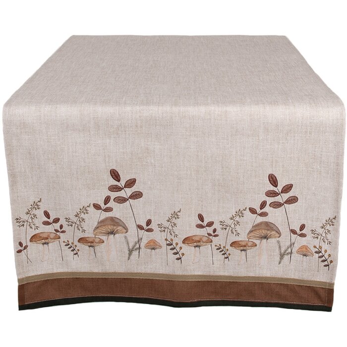 Clayre & Eef LFJ64 Traves de Mesa Champiñones Beige Marrón 50x140 cm