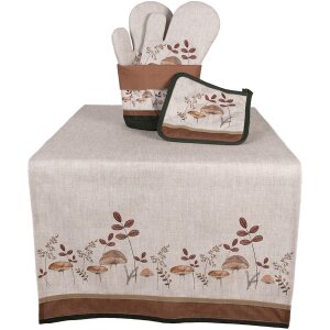 Clayre & Eef LFJ64 Traves de Mesa Champiñones Beige Marrón 50x140 cm
