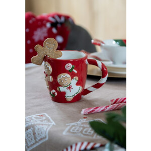 Clayre & Eef 6CEMU0158 Taza Gingerbread Rojo-Blanco 325ml 14x9x10cm